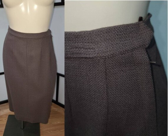 Vintage Wool Skirt 1950S 60S Dark Mauve Purple Gray Pencil Mid Century Rockabilly Secretary S