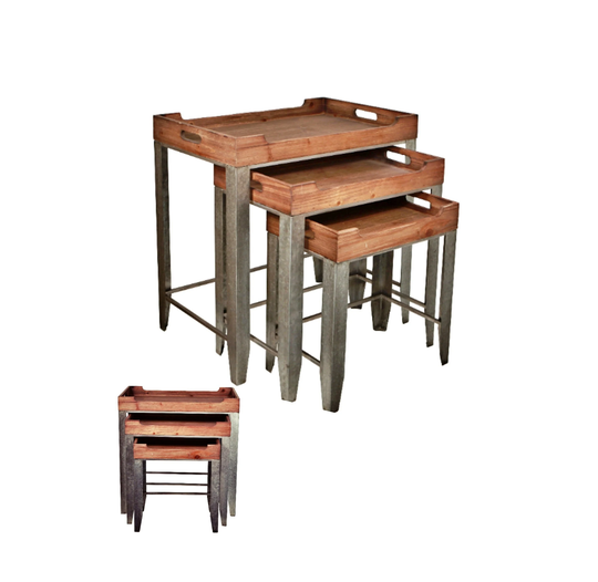 Side Tables 3 Nesting Rustic Elixir Set Of Wood Top Table Indoor Outdoor
