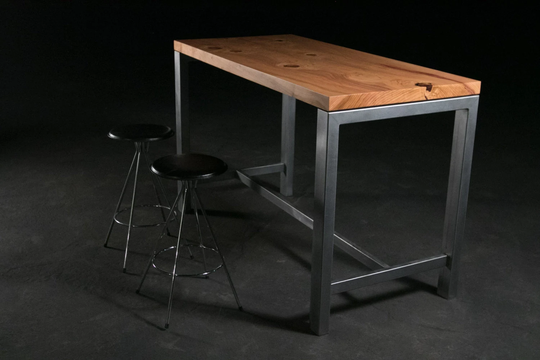 Bar-Height Cedar Dining Table, Solid Steel "Floating" Base, Custom | Shipping/Delivery Not Included, Please Inquire For Costs