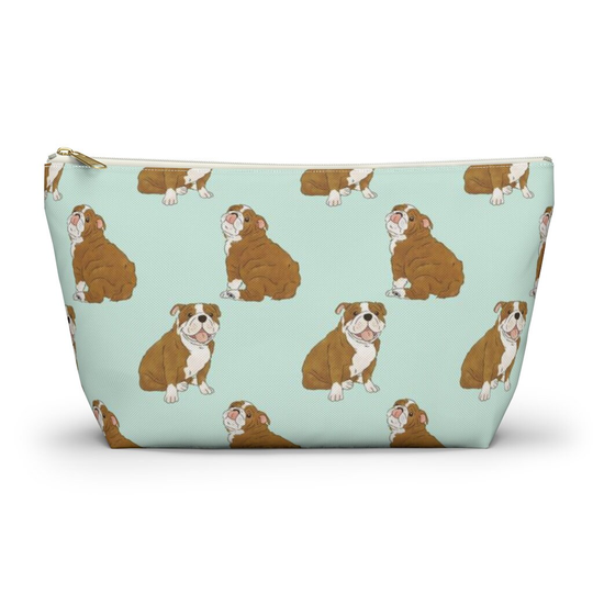 English Bulldog Pouch, Pencil Case, Dog Custom Teacher Bridesmaid Cosmetic Bag, Mom Zipper Makeup Accessory Pouch