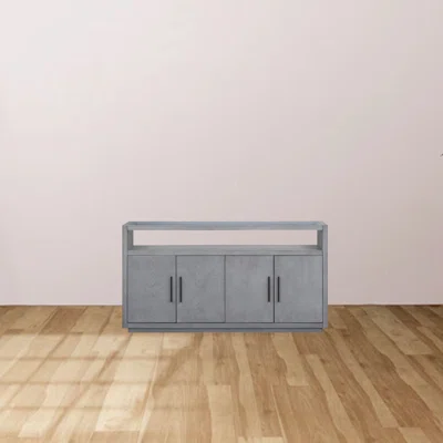 Storage Cabinet Sideboard Wooden Cabinet With 4 Metal Handles,4 Doors And 1 Glass Top For Hallway, Entryway, Living Room, Bedroom, Adjustable Shelves