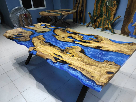Live Edge Olive Table | Ocean River Dining Epoxy Blue & White Kitchen Coffee Free Shipping