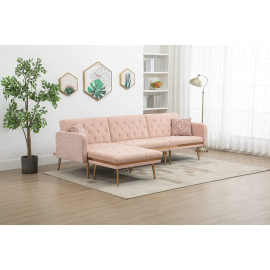 Living Room Sofa Set Modern Accent Sectional Sofa Upholstered Convertible Sofa Sleeper Bed Couch with Split Back & Metal Legs