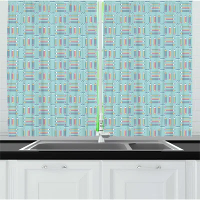 School Children Education Themed Cartoon Pattern of Colorful Pencils Kitchen Curtains