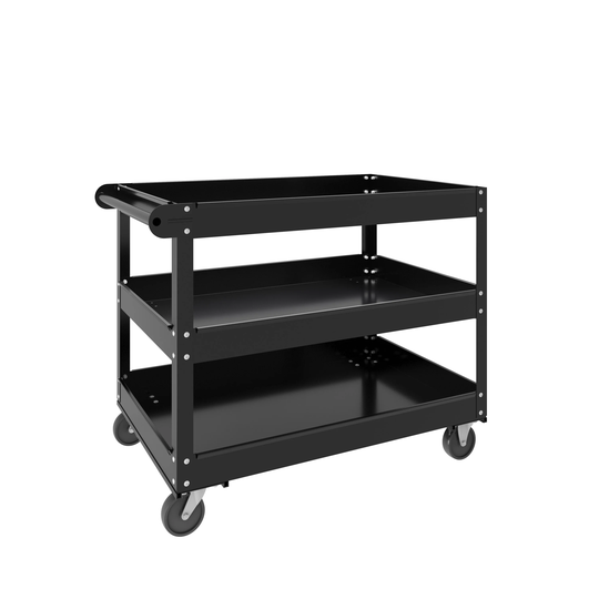 Hirsh 3 Shelf RTA Utility Cart 30 x 16, Black - 6.500 X 18.750 X 32.750
