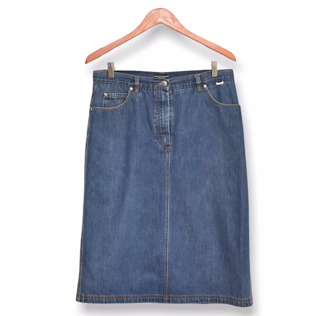 Vintage Escada Sport Jean Pencil Skirt Size 42 Us 8 Denim Knee Length