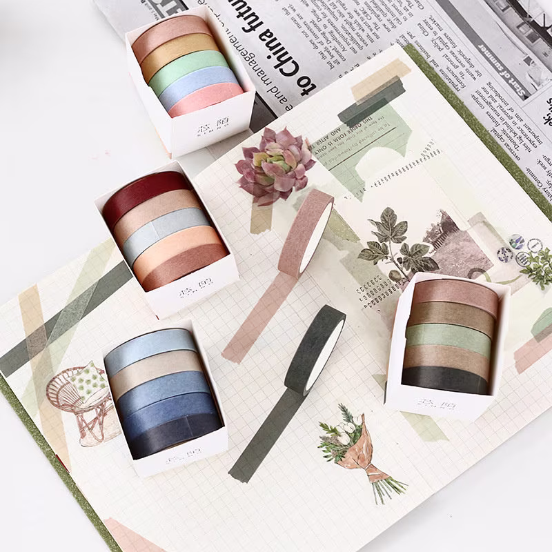 Basic Solid Color Washi Tape Set 5 Rolls 10mm Wide Meter Long Deco Rainbow Masking For Planner Journal Diary Scrapbook