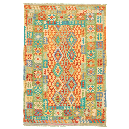 ECARPETGALLERY Flat-weave Bold and Colorful Multi Color Wool Kilim - 6'6 x 9'7