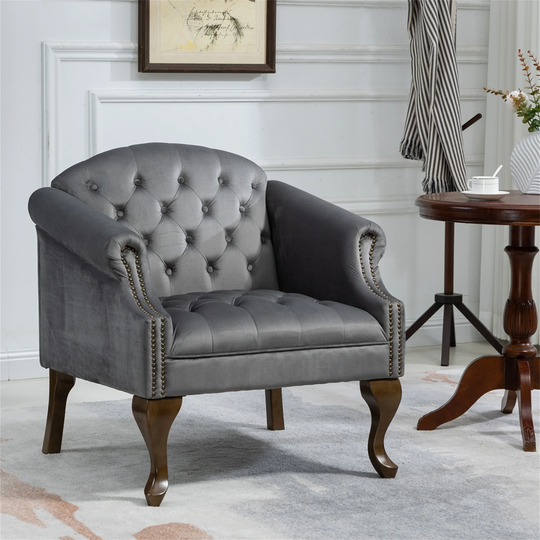 Upholstered Velvet Tufted Accent Chair Lounge Chair with Wood Legs - 31Wx28Dx32H