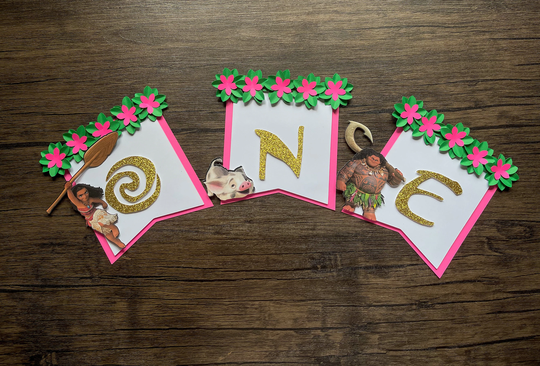 Moana High Chair Banner Luau Hawaiian Party Cake Topper Birthday Decorations