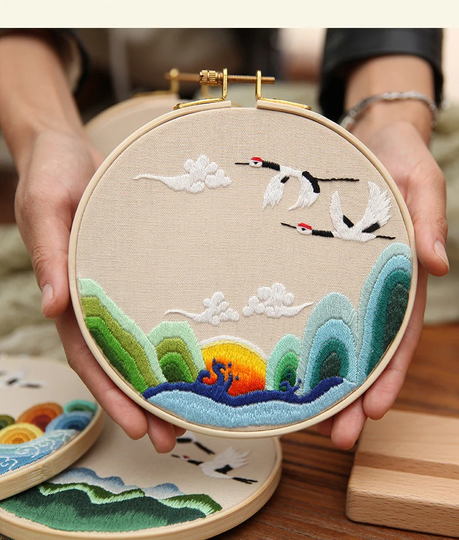 Chinese Style Embroidery Kit Beginner, Hand Full Kit, Diy Flower Hoop Wall Art Kit Home Decor Craft Gift