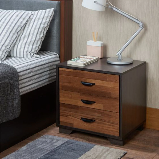 Modern Wood End Table, Bedroom Nightstand with 3-Drawer Storage, Brown
