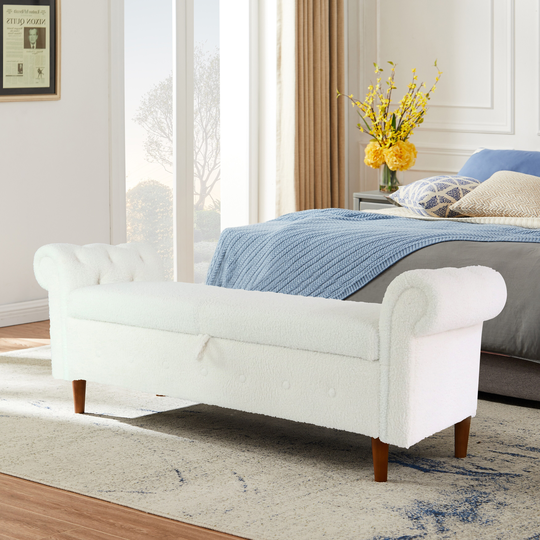 Comfortable Teddy Velvet Textiles And Sofas Are Supported By Solid Rubber Wood Feet, Rectangular Sofa Stool
