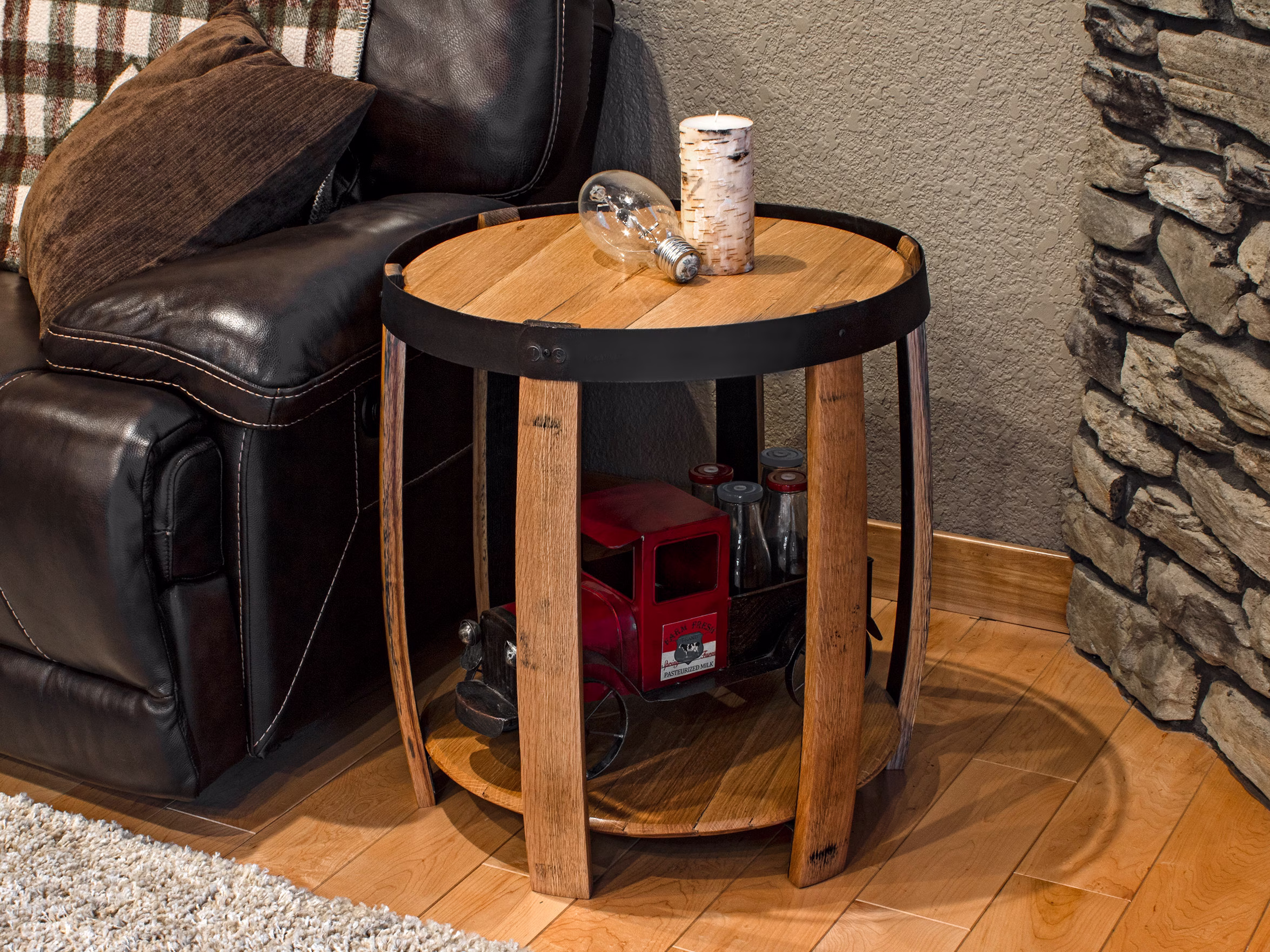 Whiskey Barrel End Table - Six Leg Head
