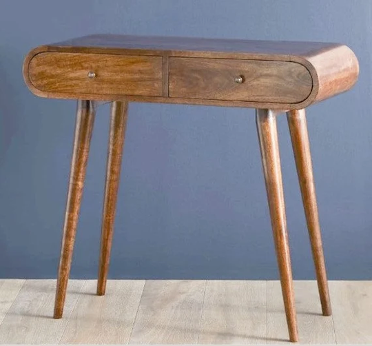 Small Scandinavian Console Table Slim 2 Drawer Desk Solid Mango Wood Side Sofa