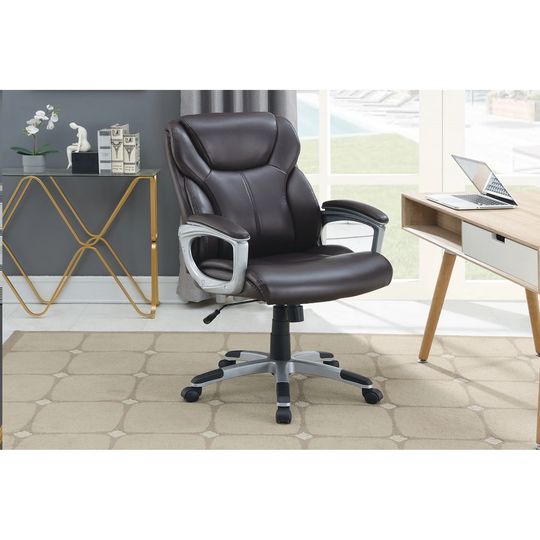 Office Chair Brown Color Cushioned Headrest Adjustable Height Executive Chair