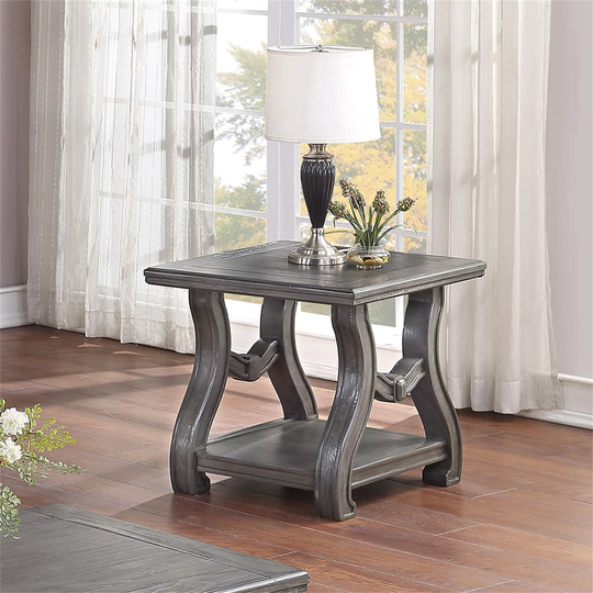 End Table Coffee Table for Living Room with Open Shelf in Sliver