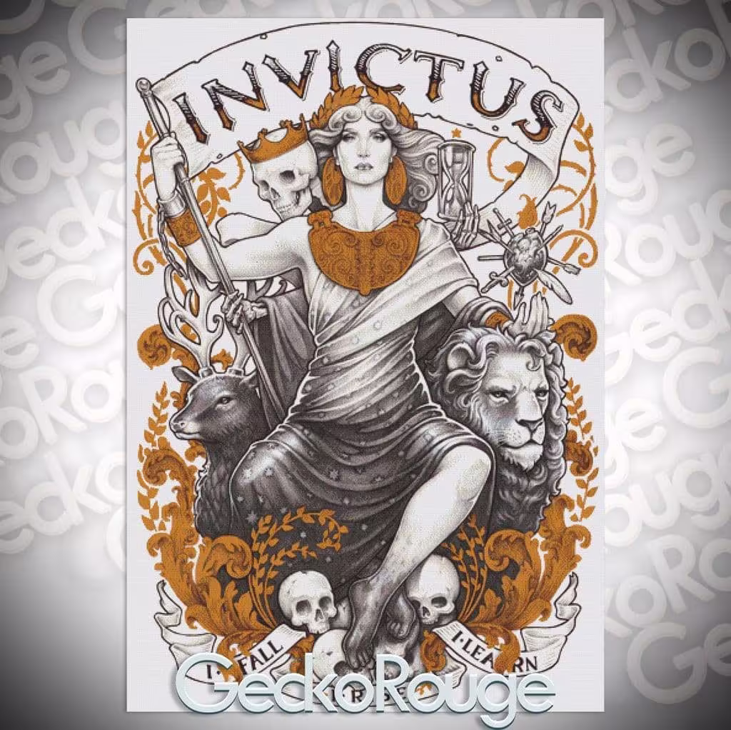Invictus By Medusa Dollmaker Modern Cross Stitch Art Kit - 18 Count 2x1