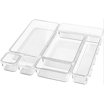Plastic Interlocking Modular Desk Drawer Organizer Bins For Storing Office Supplies, Pencils, Pens, Scissors, Tape, Markers, Highlighters, Sticky Note