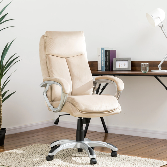 Glitzhome 4FT Velvet Beige Swivel Ergonomic Computer Desk Office Chair