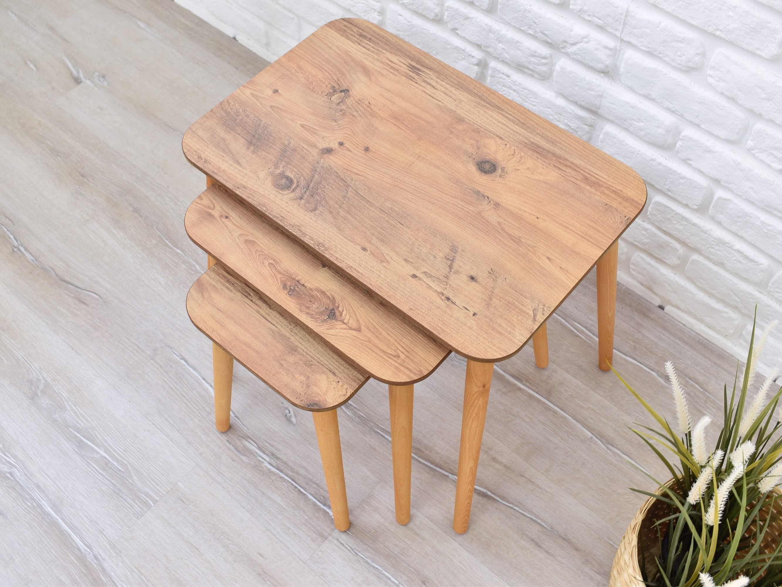 Wooden Set Of 3 Nesting Coffee Table/Side For Living Room & End Table/ Modern Minimalist Nest Coffee Tables Set