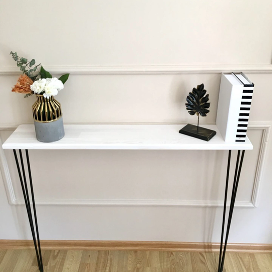 Narrow Console Table, Wood Rustic Entryway Live Edge Table Modern, Small