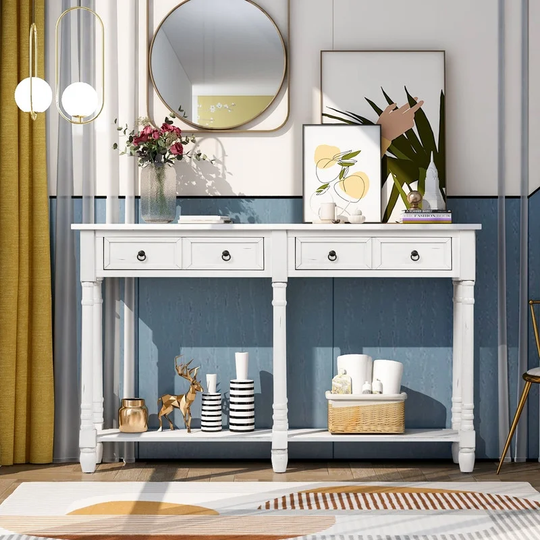 Storage Console Table Sideboard with Drawers&Shelf for Entryway,White