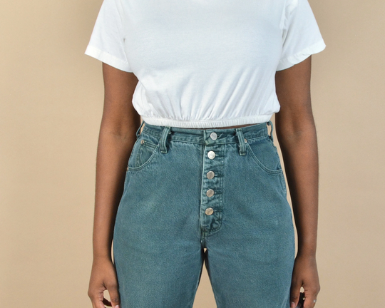 Wrangler Size 26 Dark Green Exposed Button Fly Vintage Jeans
