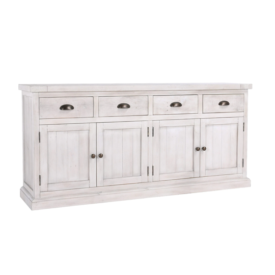 74 Inch Rustic Wood Sideboard Buffet Console Cabinet, Drawers, Ivory White