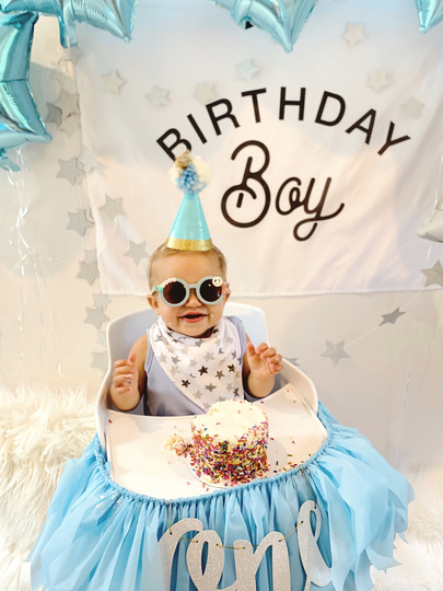 Baby Blue Boy High Chair Banner, One 1st Birthday, Smash Cake Prop, Birthday