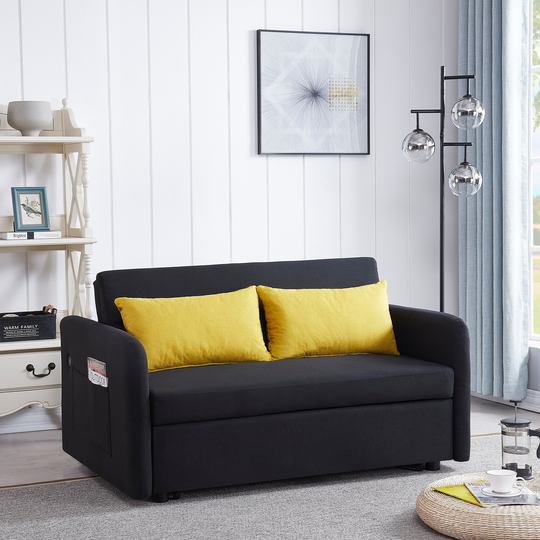 Modern Sleeper Sofa Pull out Twins Sofa Bed Living Room Loveseat with Left Arm Usb Socket & Two Pillows