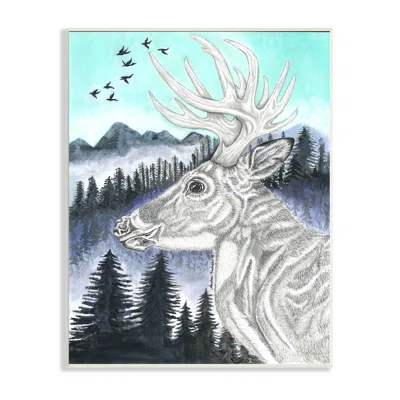 Elk Pencil Pattern Portrait Blue Mountain Forest Landscape by Andrea Kochish - Graphic Art