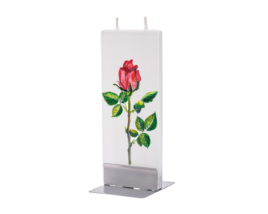 Hand Painted Flat Candle | Red Rose Small Unique Gift Botanical Floral Shelf Décor