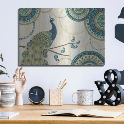 Bay Isle Home™ ''Peacock Paradise I'' By Veronique Charron, Metal Wall Art, 24"X16"