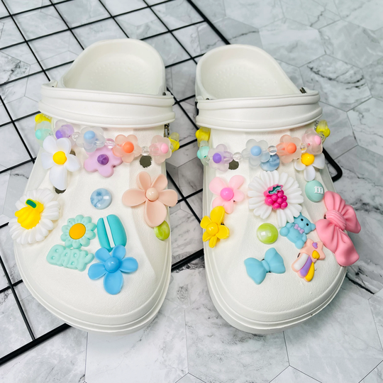 Colorful Flower Fruit Shoe Charms, Acrylic Clear Chains, Childish Charms For Kids, Summer Girly Decor