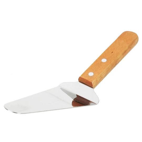 Wooden Handle Stainless Steel Triangle Design Cake Pie Pizza Shovel - Wood Color,Silver - 9.6" x 2"(L*W)