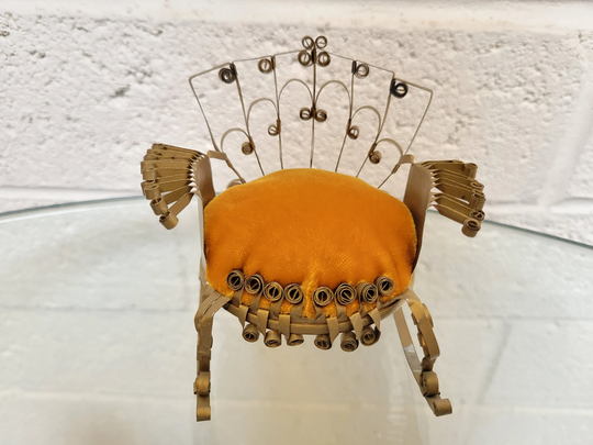 Miniature Rocking Chair ~ Tin Can Art Folk Tramp Steampunk Decor Burnt Orange Color Fabric Vintagesouthwest