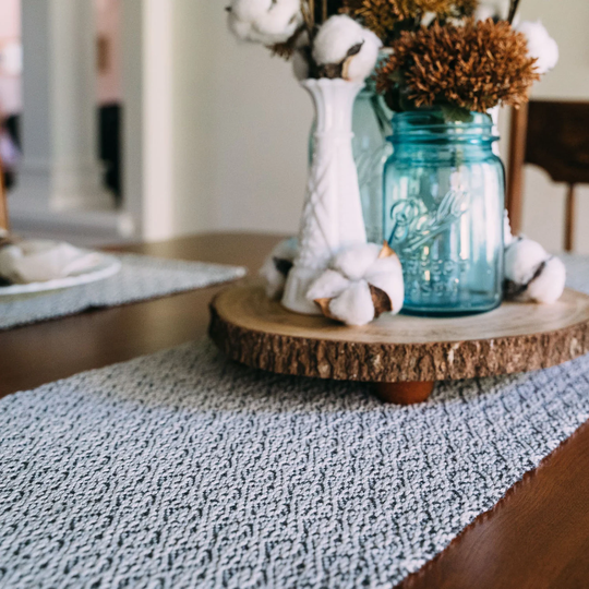 Hand Woven Gray Table Runner, Boho, Modern Woven Farmhouse Spring Runner, Custom Runner