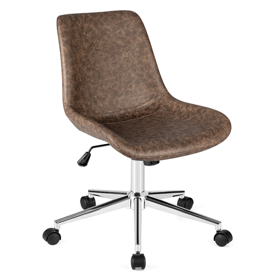Costway Mid Back Office Chair Armless Adjustable PU Leather Task - See details