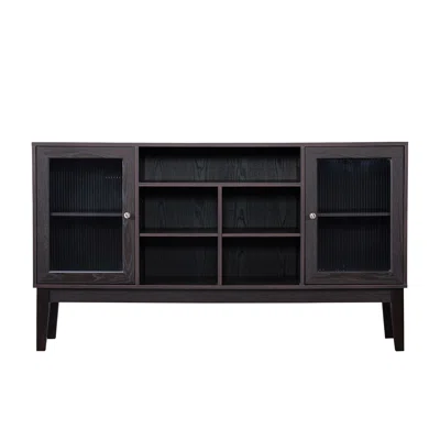 Sideboard,TV Stand Console With 4 Door,60" Wide Buffet in , Dark brown