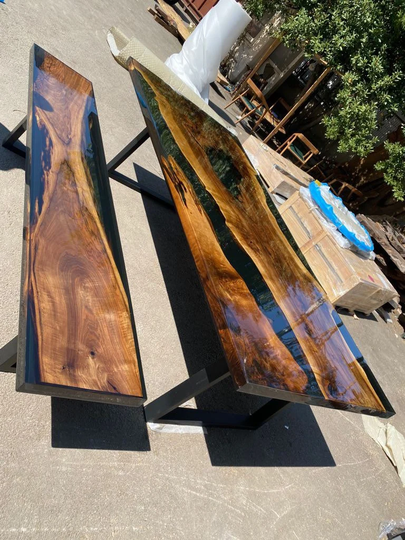 Walnut Dining Table, Custom 108" X 48" Black Epoxy Live Edge Order For Courtney