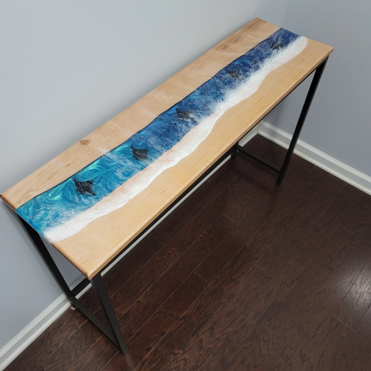 Ocean Waters Epoxy River Console Table With Black Metal Legs