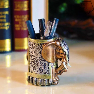Resin Pencil Holder Desk Organizer Elephant Head