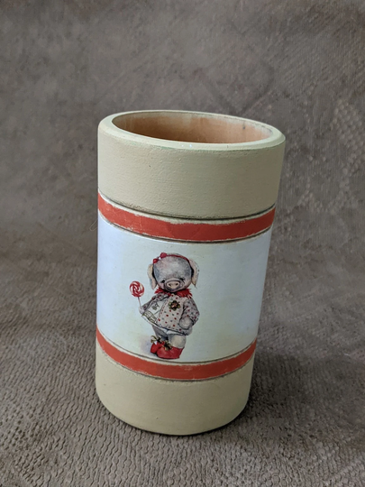 Solid Wood Decoupage Pencil Holder. Handmade