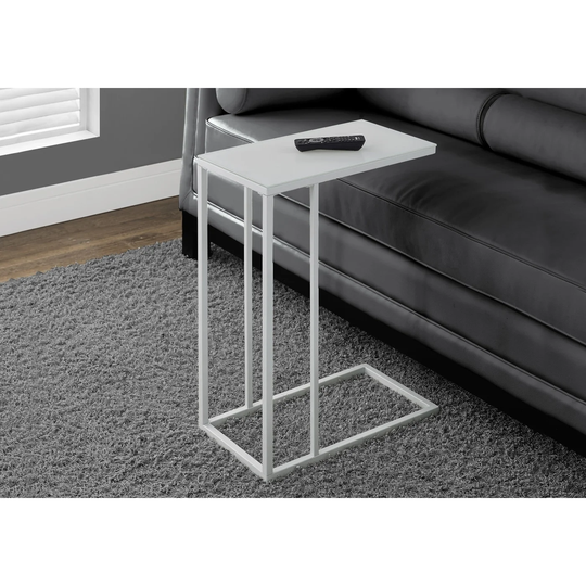 White Metal With Frosted Tempered Glass Accent Table