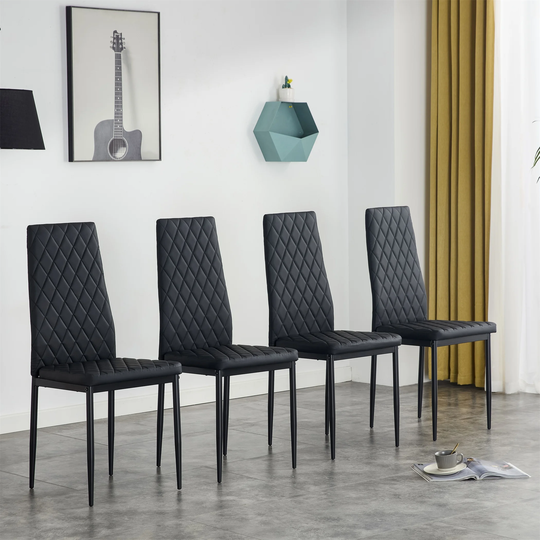 Dining Chair Set for 4, Kitchen Table PU Leather Chairs Black