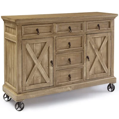 Schroder 63" Wide 6 Drawer Pine Wood Sideboard