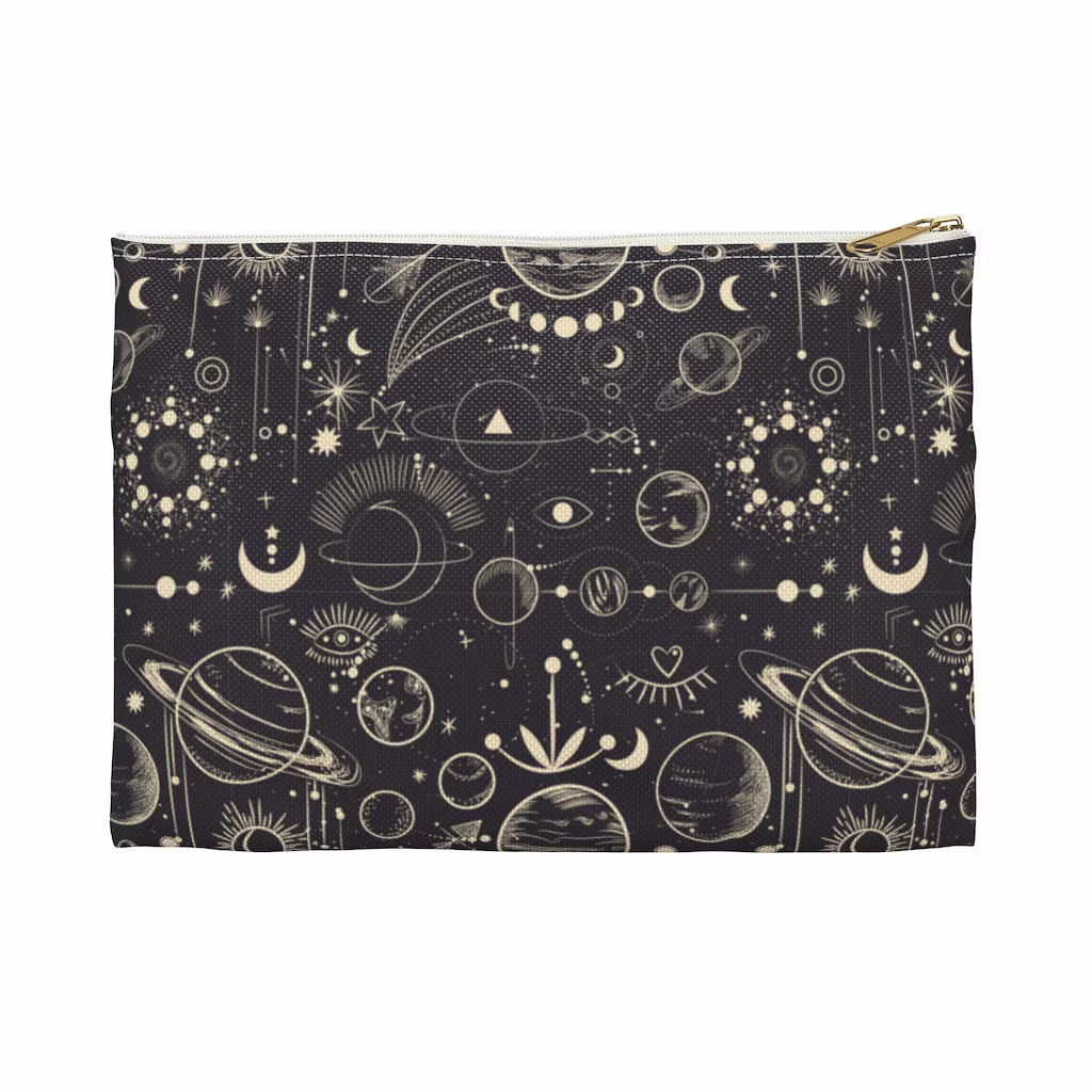 Celestial Zipper Pouch | Gothic Pencil Case Cottagecore Cosmetic Bag Witchy Travel Tarot Aesthetic Zippered Pouch Decor