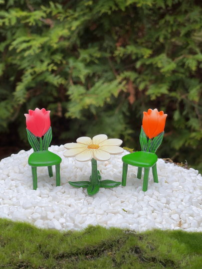 Fairy Garden Table & Chairs, Miniature Tulip Bistro Set, Accessories, Furniture
