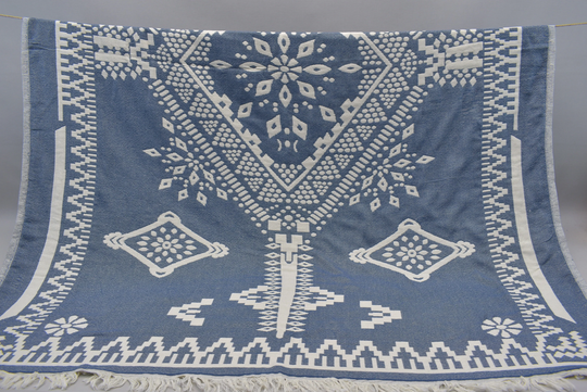 Navy Blue Sofa Cover, Turkish Blanket, Couch Cotton Aztec Slipcovers For 52 X 72 Inch Kilim-K.ö